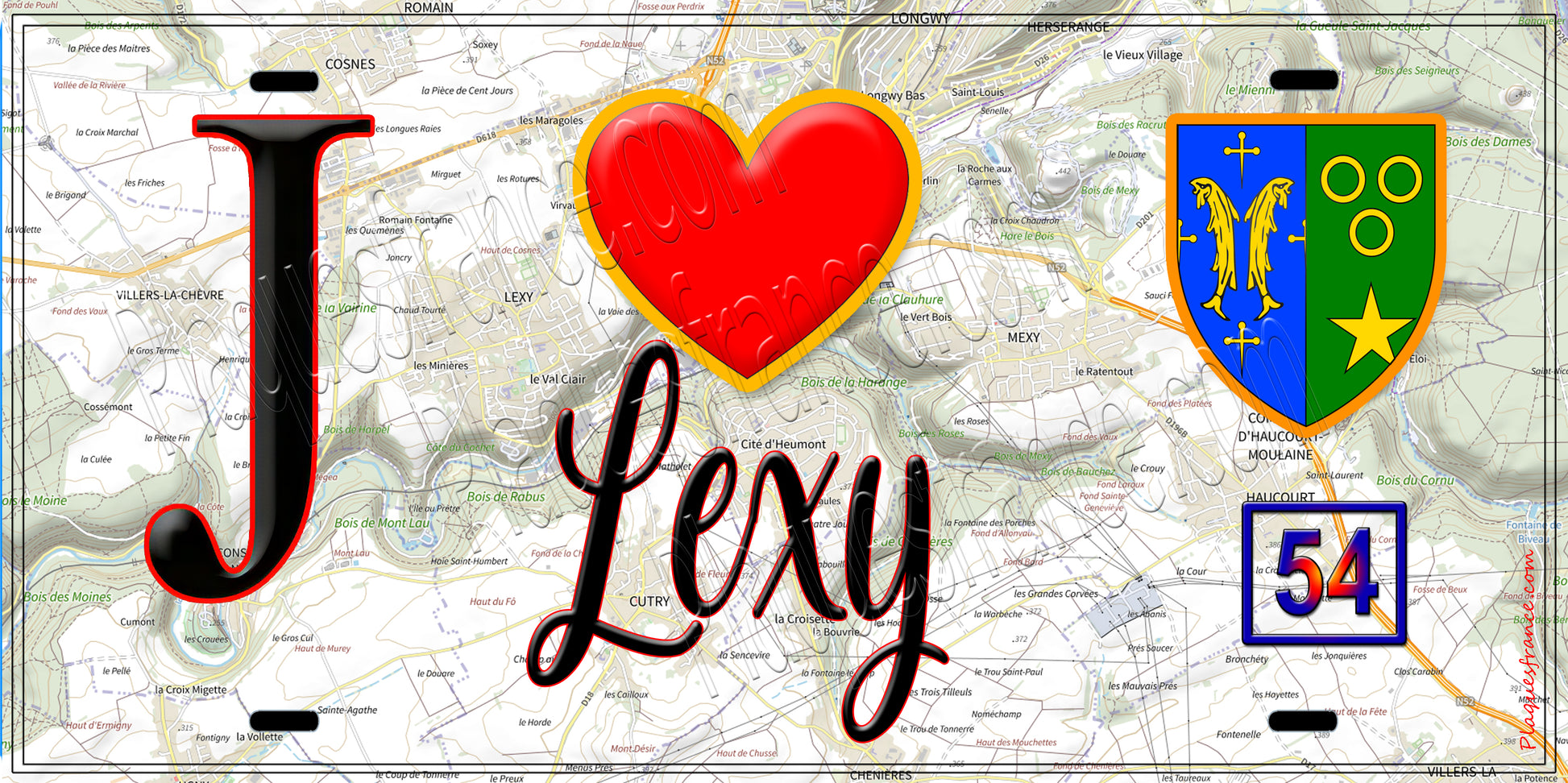 Plaque métal décorative  J' ❤️ Lexy, Meurthe et Moselle (54)