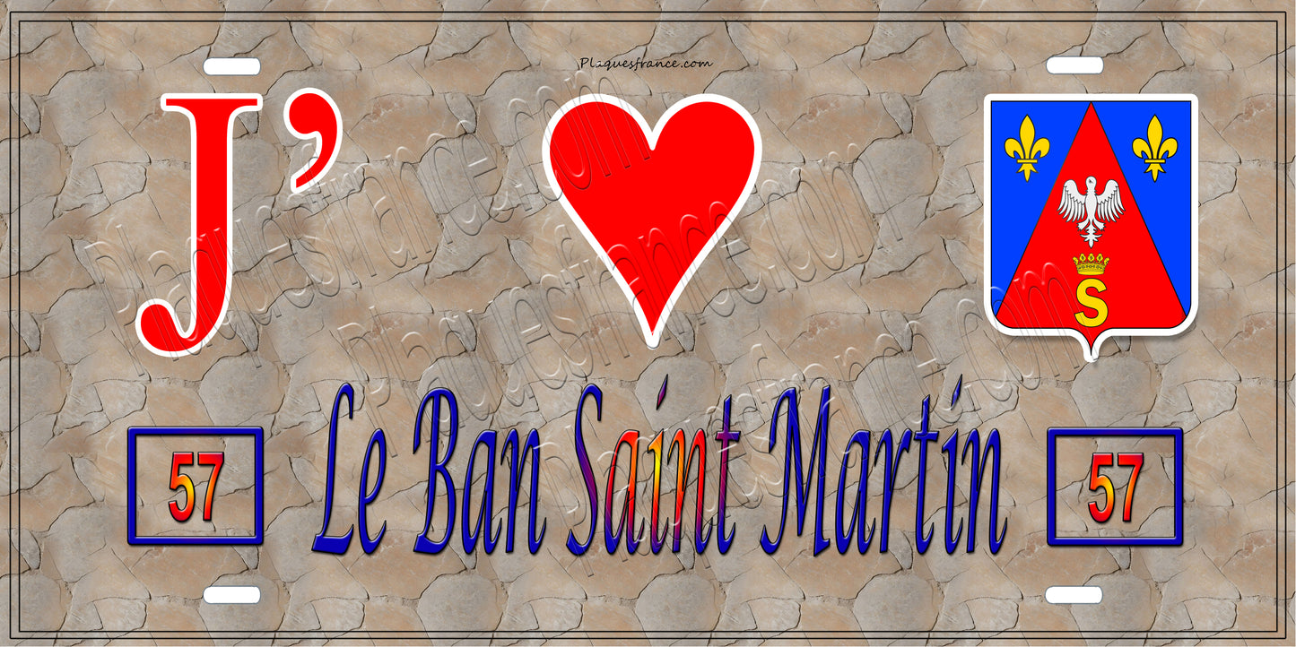 Plaque métal décorative 15 x 30 cm fond  mur antique 57 J' ❤️Le Ban Saint Martin, canton de Montigny-lès-Metz Moselle 57