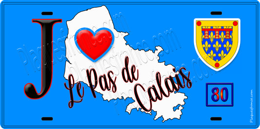Plaque métal décorative, J' ❤️Le Pas de Calais (62) région Hauts de France