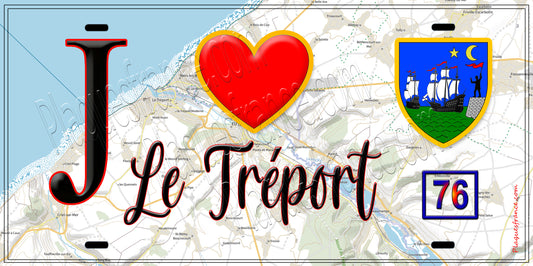 Plaque métal décorative  J' ❤️ Le Tréport, Seine Maritime (76)