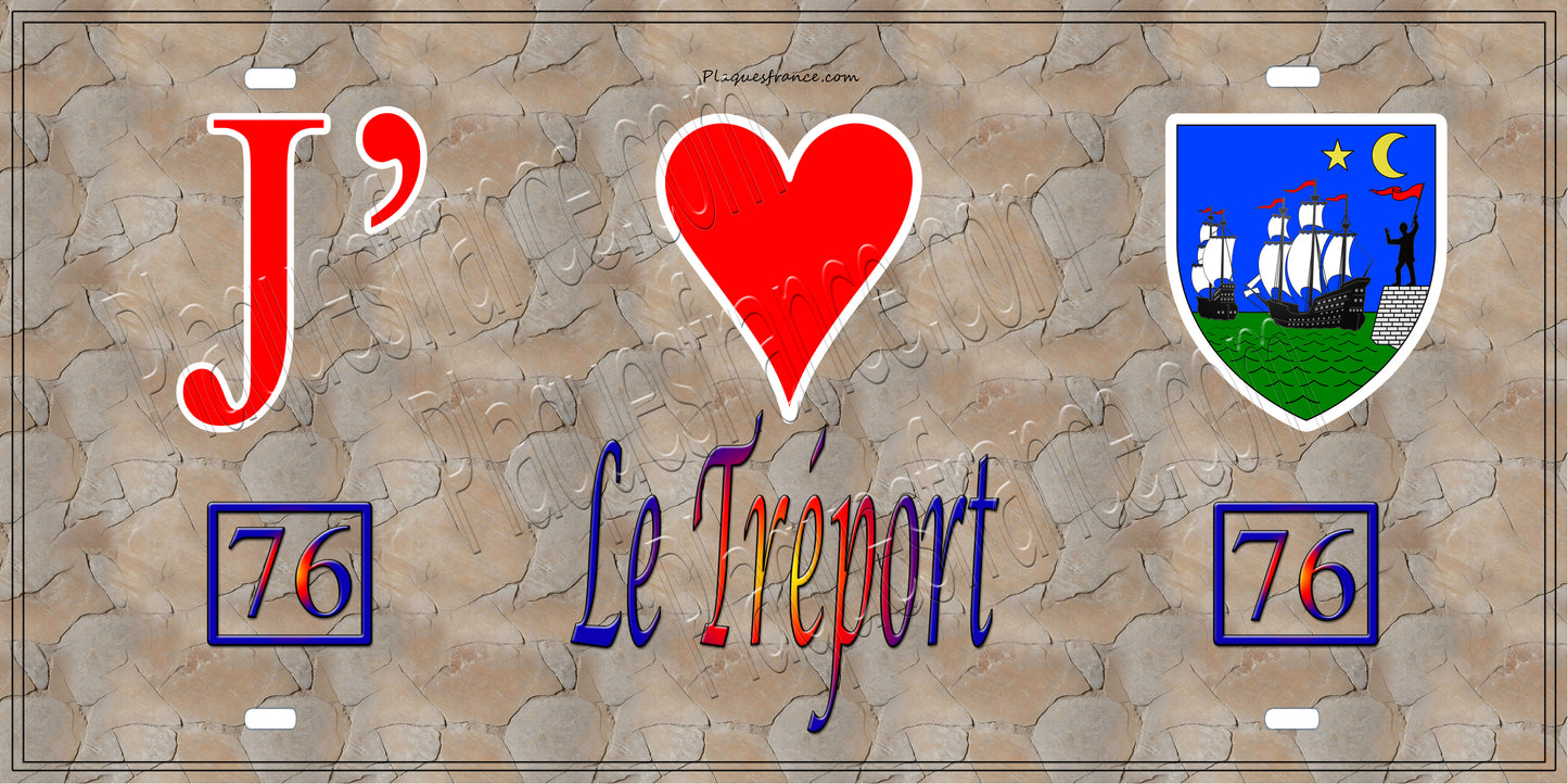 Plaque métal décorative  J' ❤️ Le Tréport, Seine Maritime (76) antique