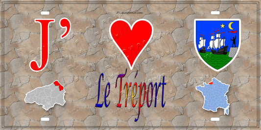 Plaque métal décorative  J' ❤️ Le Tréport, Seine Maritime (76) antique carte