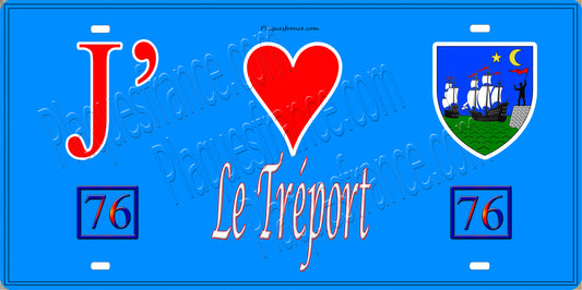 Plaque métal décorative  J' ❤️ Le Tréport, Seine Maritime (76) bleu