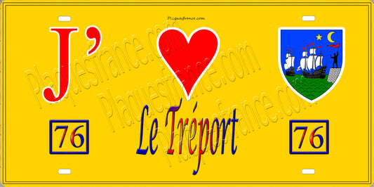 Plaque métal décorative  J' ❤️ Le Tréport, Seine Maritime (76) jaune