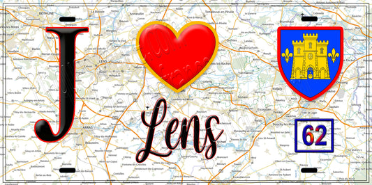 Plaque métal décorative  J' ❤️ Lens, Pas de Calais (62)