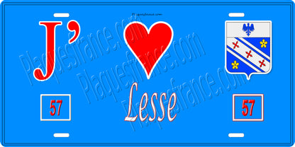 Plaque métal décorative 15 x 30 cm fond bleu 57 J' ❤️Lesse, canton du Saulnois Moselle 57