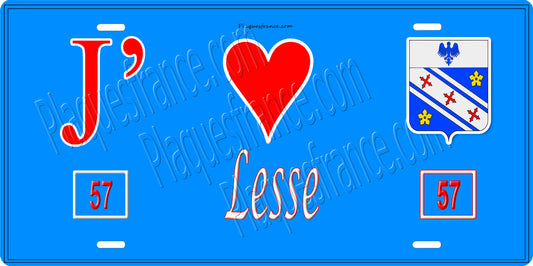 Plaque métal décorative 15 x 30 cm fond bleu 57 J' ❤️Lesse, canton du Saulnois Moselle 57