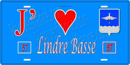 Plaque métal décorative 15 x 30 cm fond bleu 57 J' ❤️Lindre Basse , canton du Saulnois Moselle 57