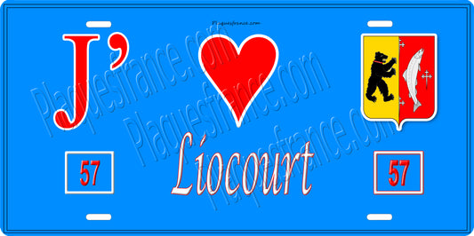 Plaque métal décorative 15 x 30 cm fond bleu 57 J' ❤️Liocourt, canton du Saulnois Moselle 57