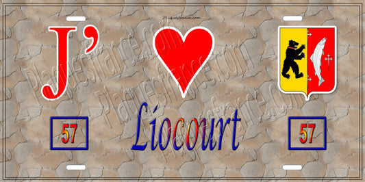 Plaque métal décorative  J' ❤️Liocourt, fond mur antique 57