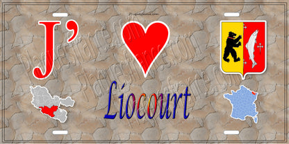 Plaque métal décorative 15 x 30 cm fond mur antique carte J' ❤️Liocourt, canton du Saulnois Moselle 57