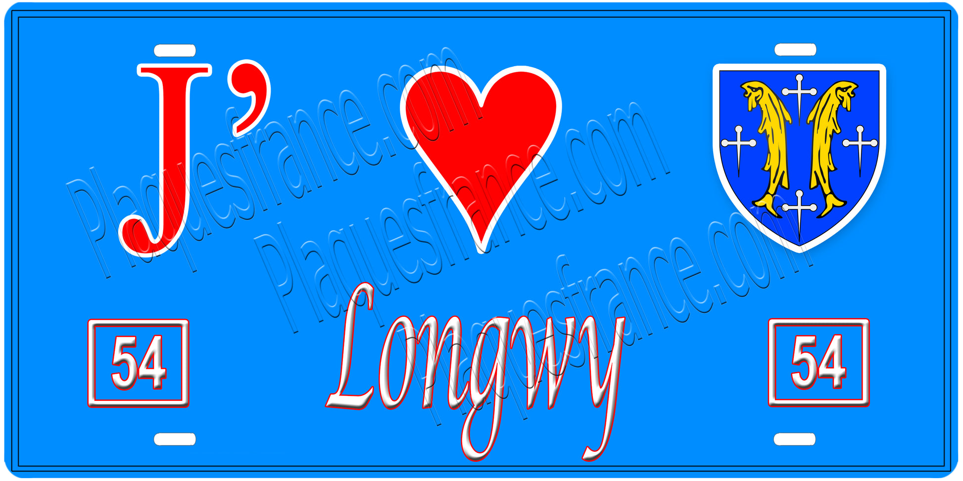 Plaque métal décorative, J' ❤️Longwy, Meurthe et Moselle, fond  mur bleu 54