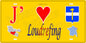 Plaque métal décorative 15 x 30 cm fond jaune carte J' ❤️ Loudrefing, canton du Saulnois Moselle 57