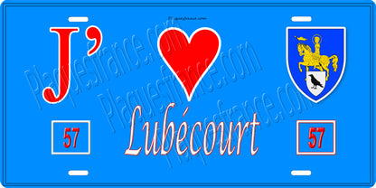 Plaque métal décorative 15 x 30 cm fond bleu 57 J' ❤️Lubécourt, canton du Saulnois Moselle 57