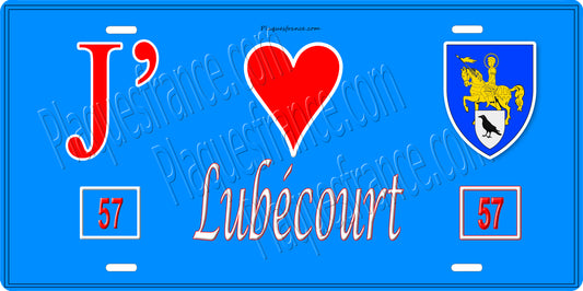 Plaque métal décorative 15 x 30 cm fond bleu 57 J' ❤️Lubécourt, canton du Saulnois Moselle 57