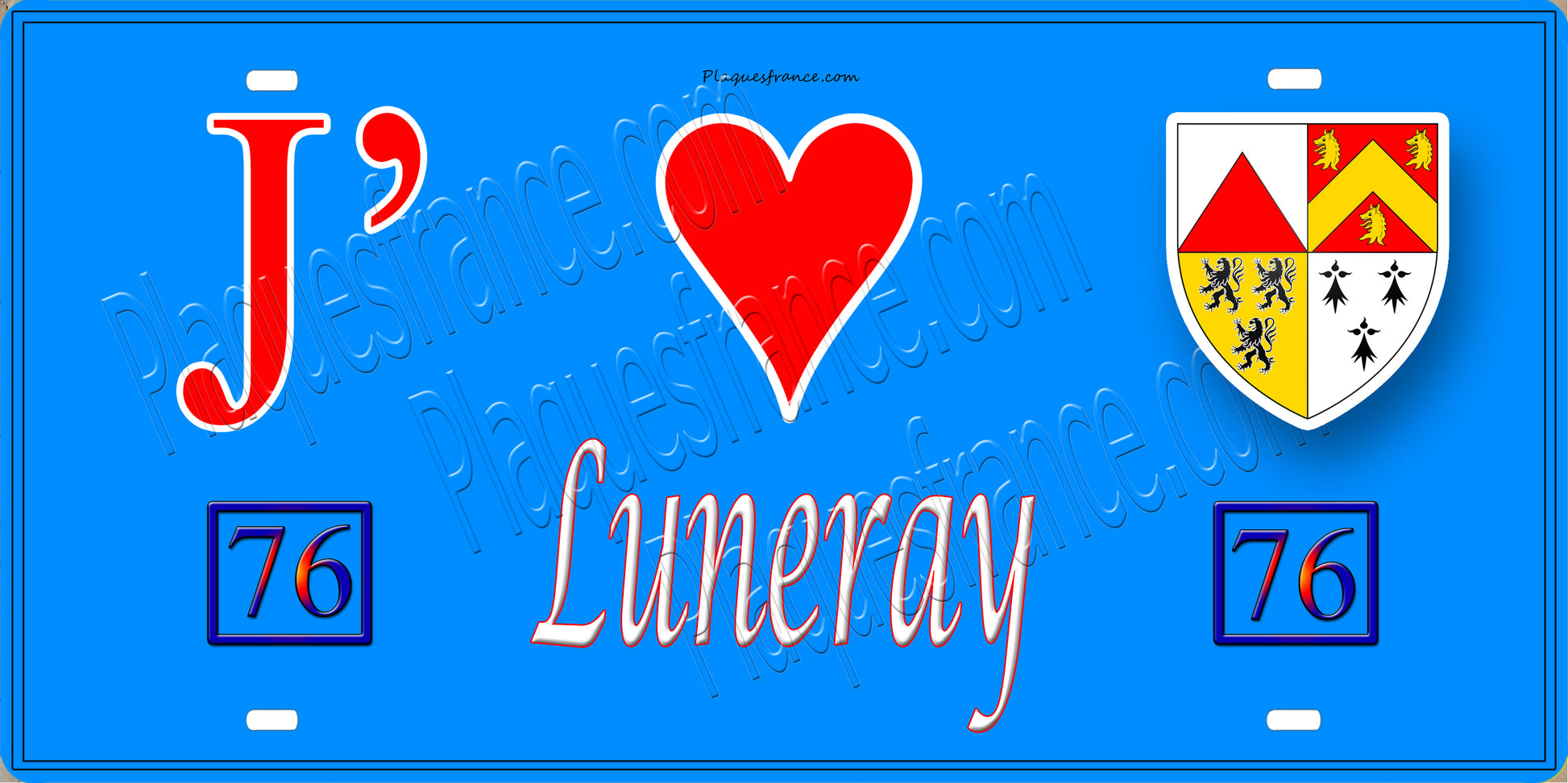 Plaque métal décorative 15X30 J' ❤️ Luneray, Seine Maritime (76) bleu
