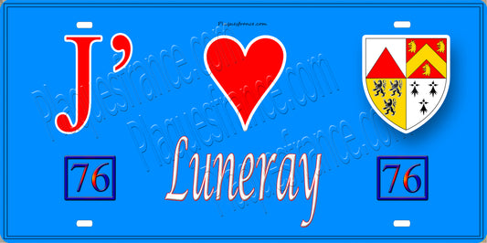 Plaque métal décorative 15X30 J' ❤️ Luneray, Seine Maritime (76) bleu