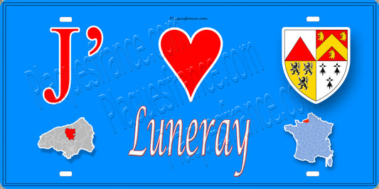 Plaque métal décorative 15X30 J' ❤️ Luneray, Seine Maritime (76) bleu carte