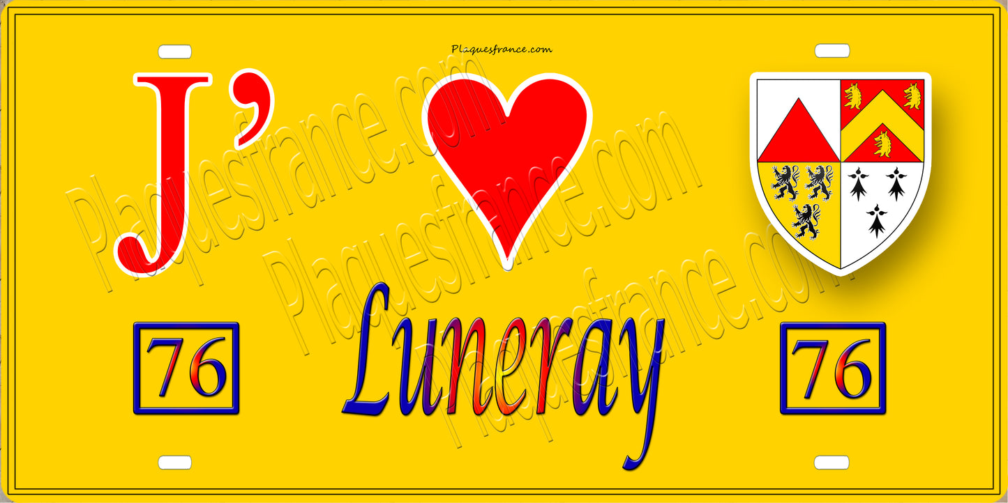 Plaque métal décorative 15X30 J' ❤️ Luneray, Seine Maritime (76) jaune