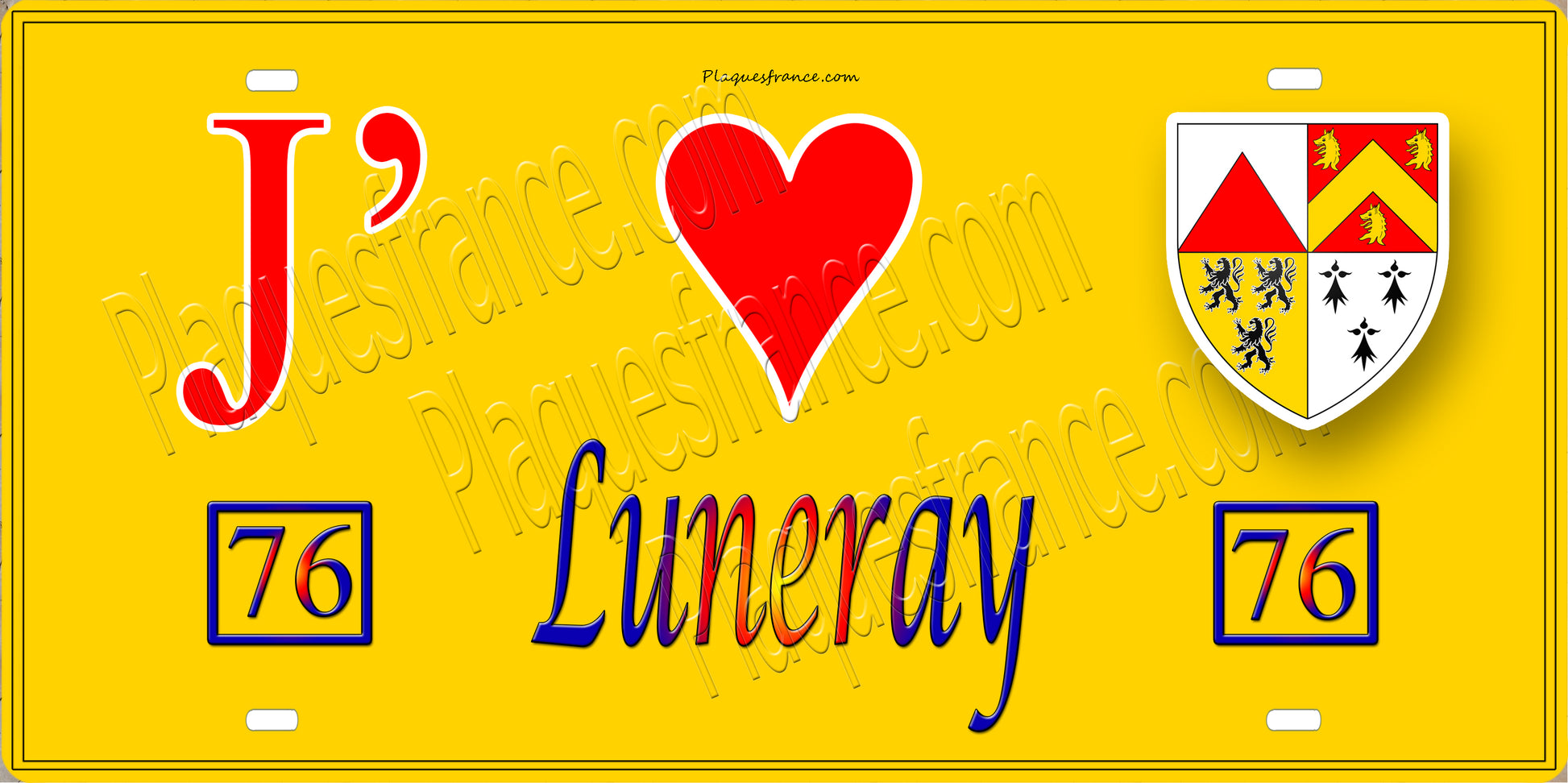 Plaque métal décorative 15X30 J' ❤️ Luneray, Seine Maritime (76) jaune