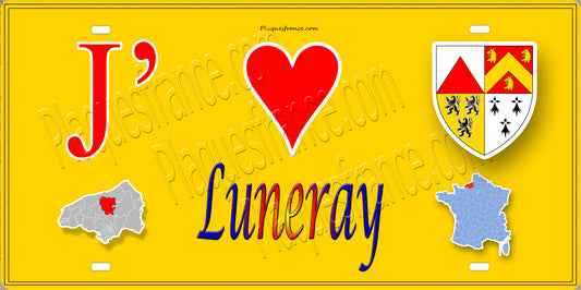 Plaque métal décorative 15X30 J' ❤️ Luneray, Seine Maritime (76) jaune carte