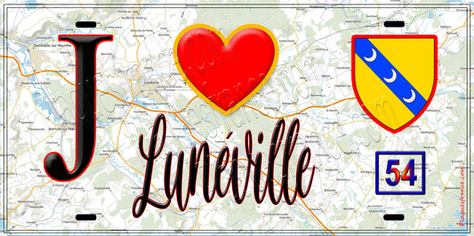 Plaque métal décorative  J' ❤️ Lunéville, Meurthe et Moselle (54)