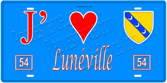 Plaque métal décorative, J' ❤️Lunéville, Meurthe et Moselle, fond  mur bleu 54