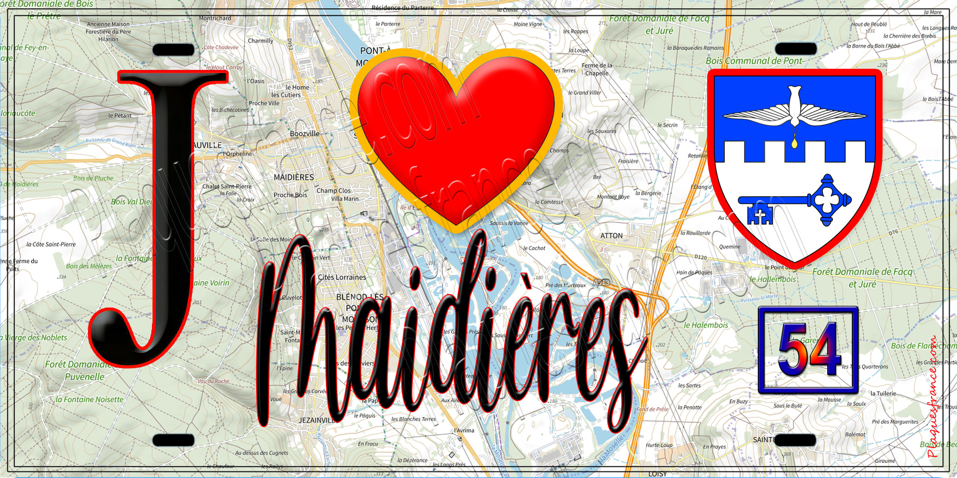 Plaque métal décorative  J' ❤️ Maidières, Meurthe et Moselle (54)