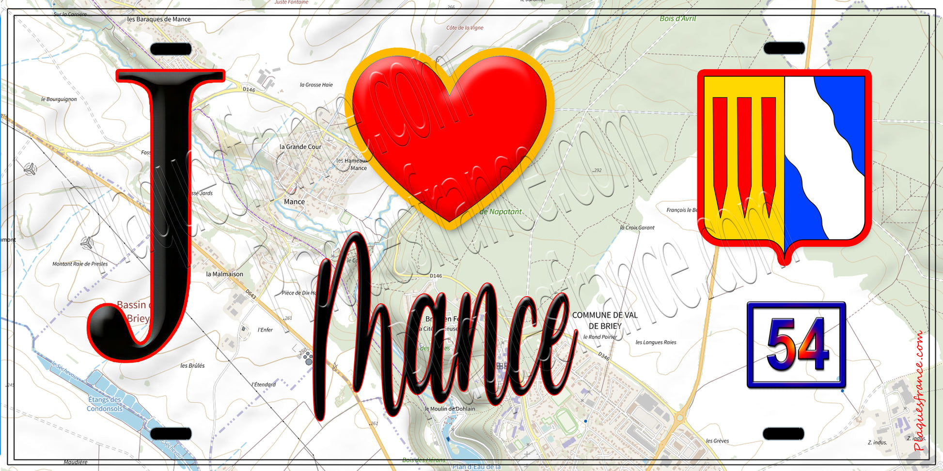 Plaque métal décorative  J' ❤️ Mance, Meurthe et Moselle (54)