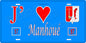 Plaque métal décorative 15 x 30 cm fond bleu 57 J' ❤️Manhoué, canton du Saulnois Moselle 57