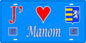 Plaque métal décorative 15 x 30 cm fond mur bleu 57 J' ❤️ Manom, canton Yutz Moselle 57