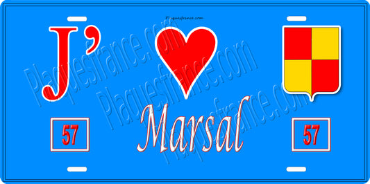 Plaque métal décorative 15 x 30 cm fond bleu 57 J' ❤️Marsal, canton du Saulnois Moselle 57