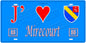 Plaque métal décorative, J' ❤️Mirecourt, fond  mur bleu 88