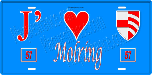 Plaque métal décorative 15 x 30 cm fond bleu 57 J' ❤️Molring, canton du Saulnois Moselle 57
