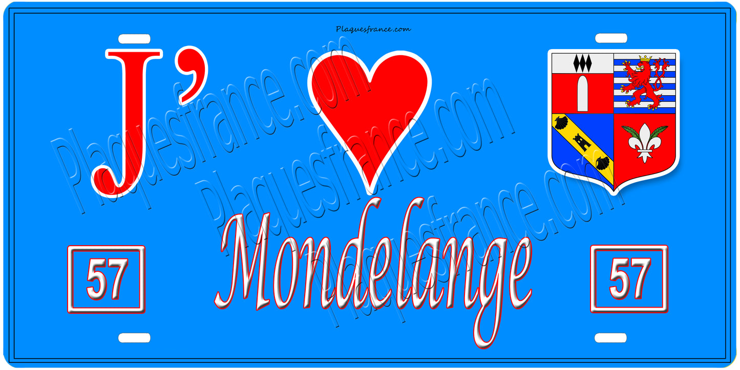 Plaque métal décorative 15 x 30 cm fond mur bleu 57 J' ❤️ Mondelange, canton Fameck Moselle 57