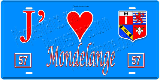 Plaque métal décorative 15 x 30 cm fond mur bleu 57 J' ❤️ Mondelange, canton Fameck Moselle 57