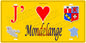 Plaque métal décorative 15 x 30 cm fond mur jaune carte J' ❤️ Mondelange, canton Fameck Moselle 57