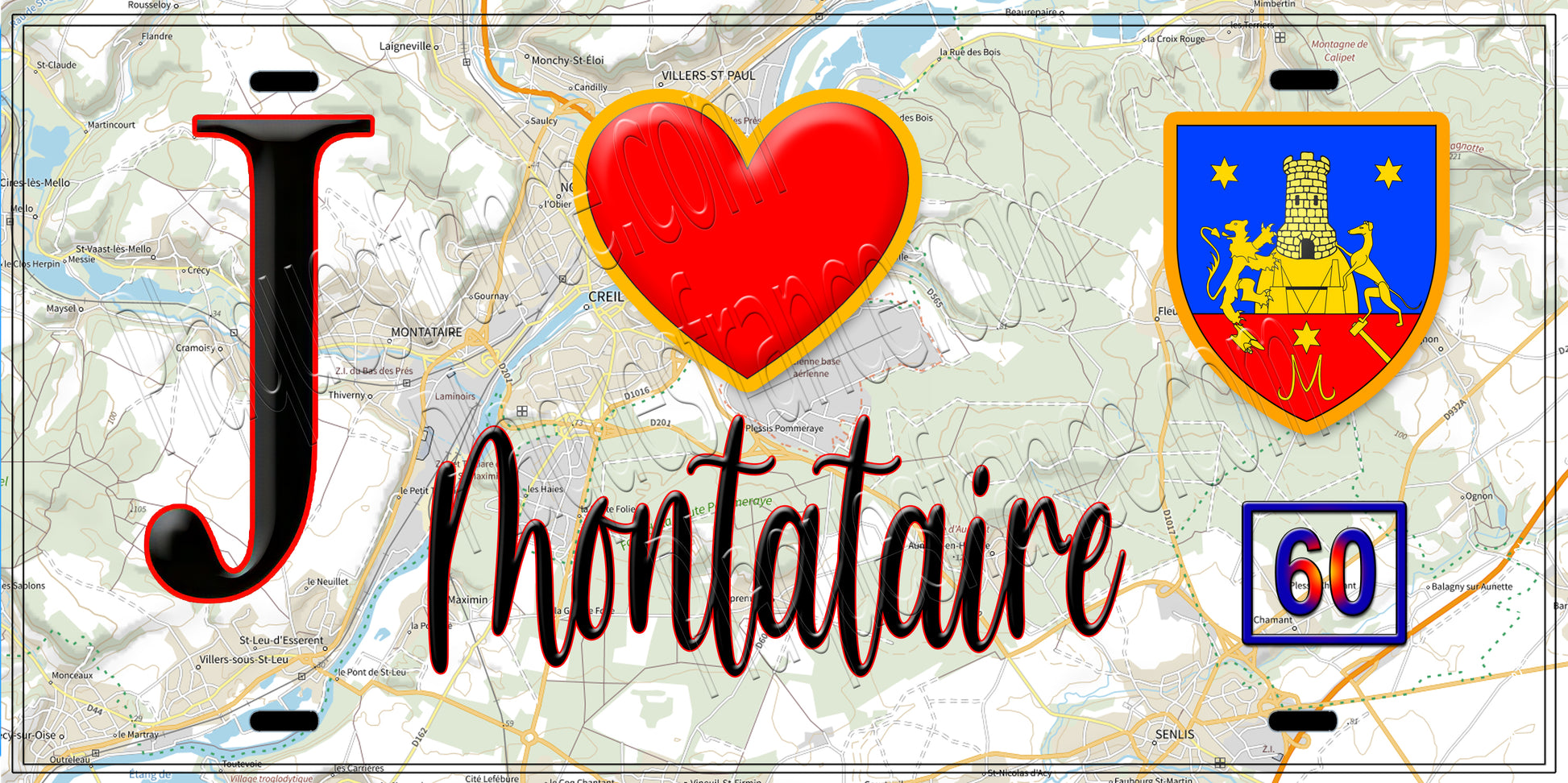 Plaque métal décorative  J' ❤️ Montataire, Oise (60)