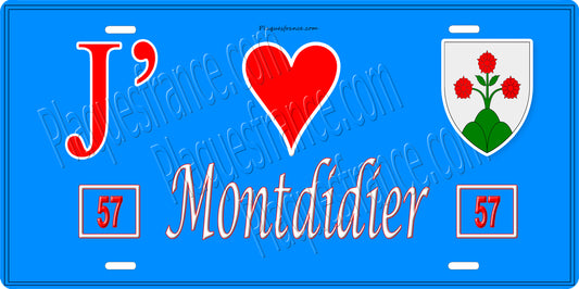 Plaque métal décorative 15 x 30 cm fond bleu 57 J' ❤️Montdidier, canton du Saulnois Moselle 57