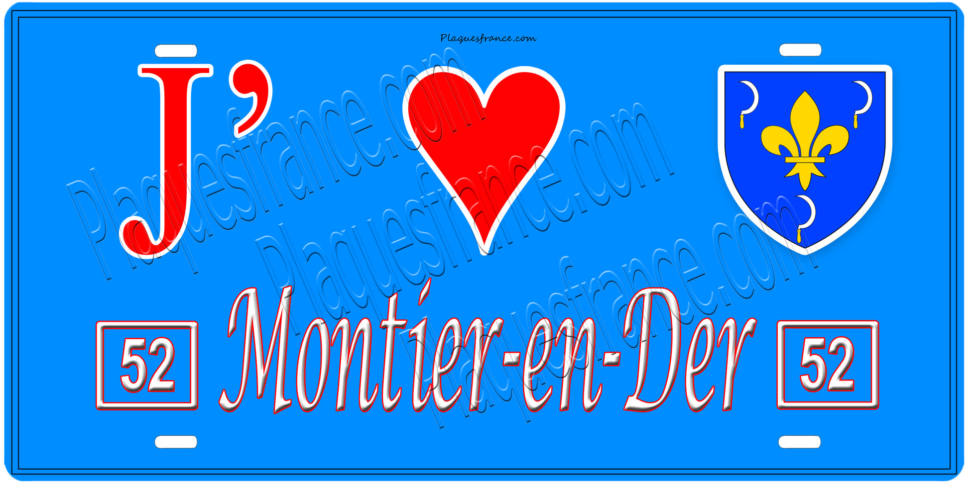 Plaque métal décorative, J' ❤️La Porte du Der, Haute Marne, fond  mur bleu 52