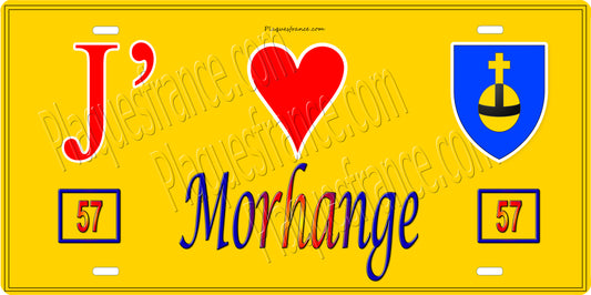 Plaque métal décorative 15 x 30 cm fond mur jaune 57 J' ❤️ Morhange, canton Sarralbe Moselle 57