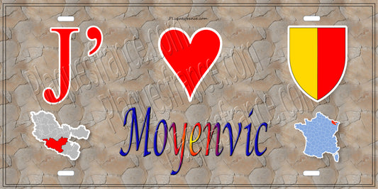 Plaque métal décorative 15 x 30 cm mur antique carte J' ❤️ Moyenvic, canton du Saulnois Moselle 57