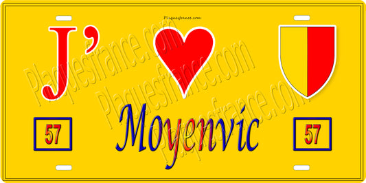Plaque métal décorative 15 x 30 cm fond jaune 57 J' ❤️ Moyenvic, canton du Saulnois Moselle 57