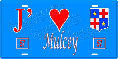 Plaque métal décorative 15 x 30 cm fond bleu 57 J' ❤️Mulcey, canton du Saulnois Moselle 57