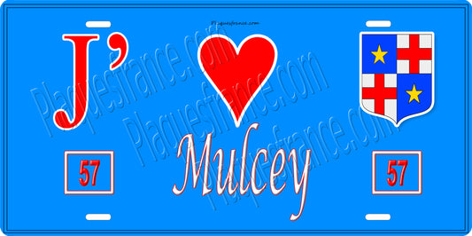 Plaque métal décorative 15 x 30 cm fond bleu 57 J' ❤️Mulcey, canton du Saulnois Moselle 57