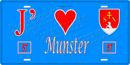 Plaque métal décorative 15 x 30 cm fond bleu 57 J' ❤️Munster, canton du Saulnois Moselle 57