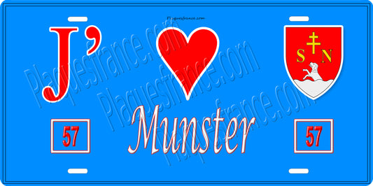 Plaque métal décorative 15 x 30 cm fond bleu 57 J' ❤️Munster, canton du Saulnois Moselle 57