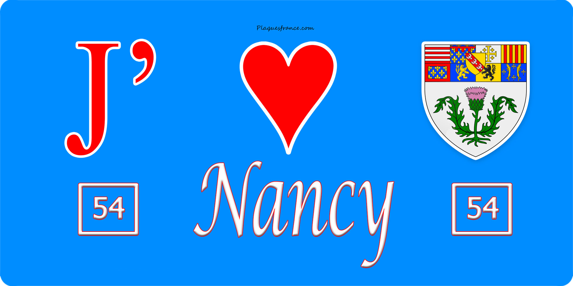 Plaque métal décorative, J' ❤️Nancy, Meurthe et Moselle, fond  mur bleu 54