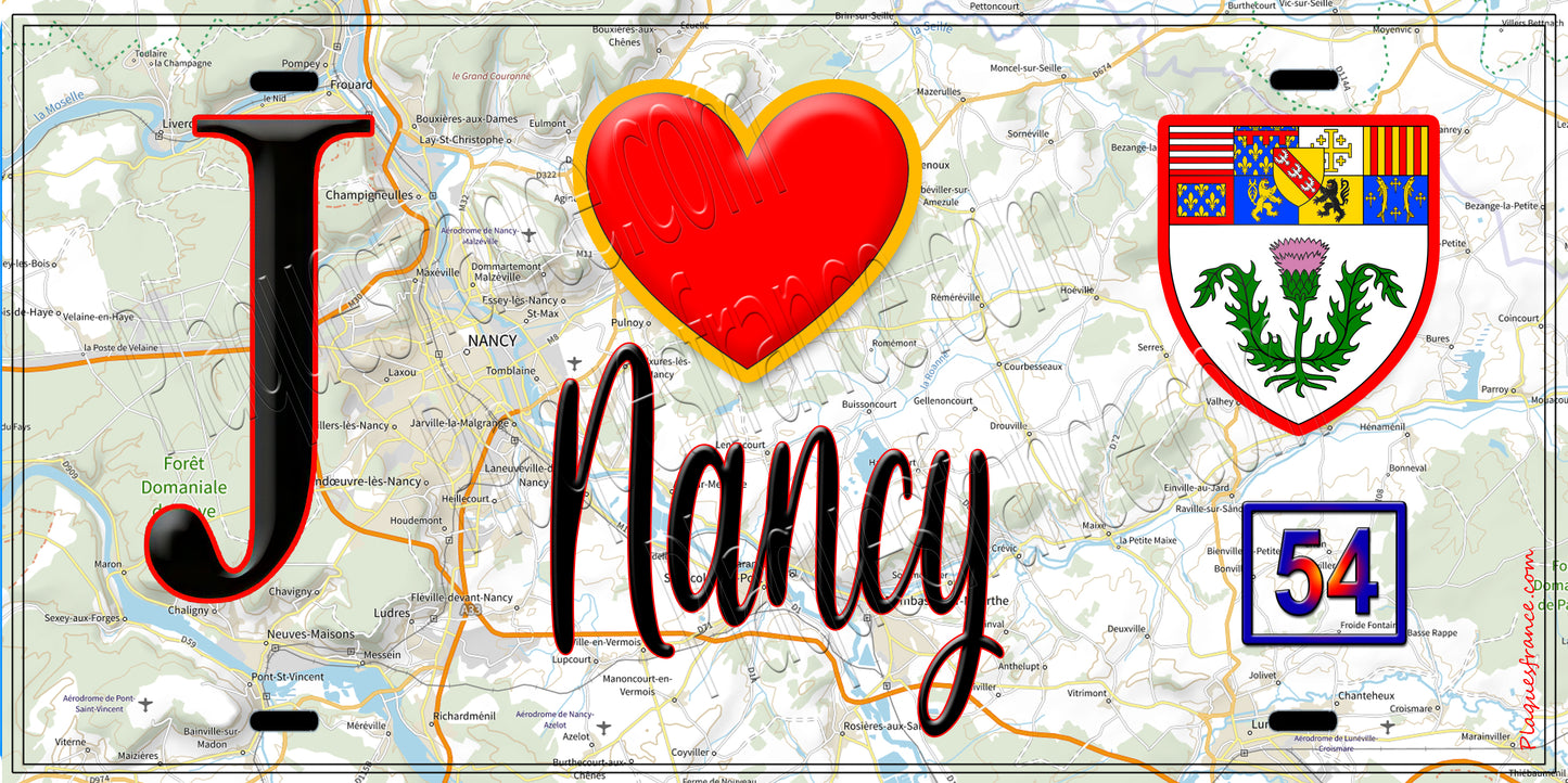 Plaque métal décorative  J' ❤️ Nancy, Meurthe et Moselle (54)