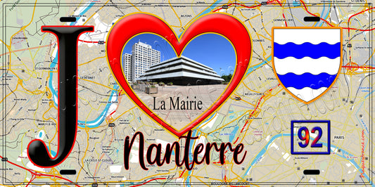 Plaque métal décorative  J' ❤️ Nanterre, mairie,  Hauts de Seine (92)